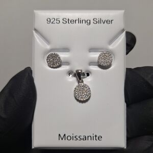 Moissanite Sterling Silver Earrings And Pendant Jewelry Set